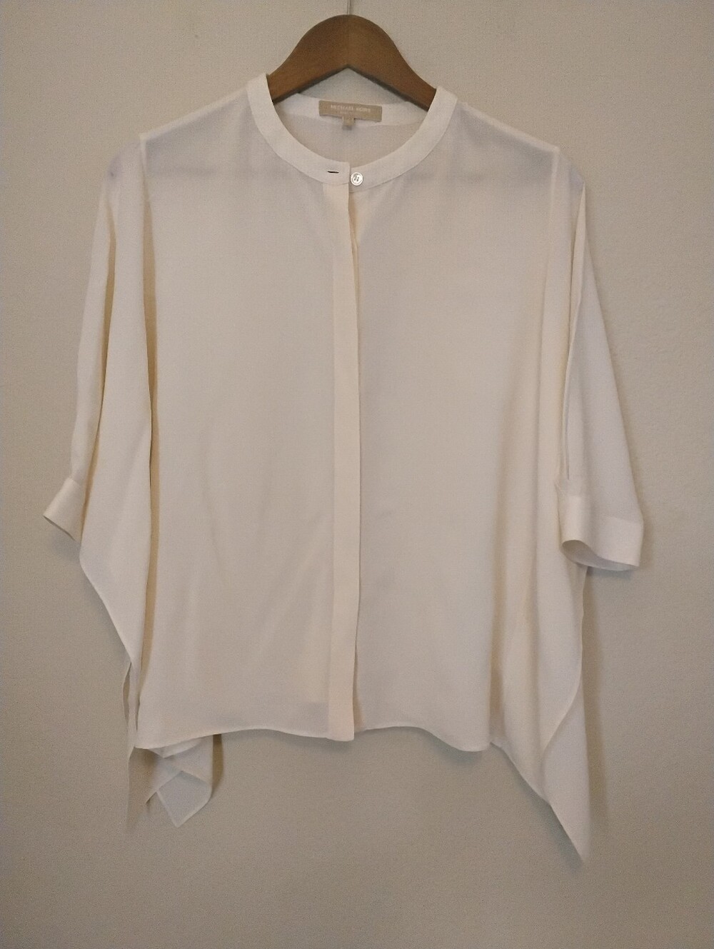 Michael Kors Blouse Womens 0 Ivory Button Down Batwing Sleeve Sharkbite Hem